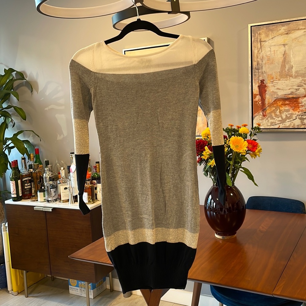 Bebe sweater dress. Black white and grey (with silver shine). Size S.
